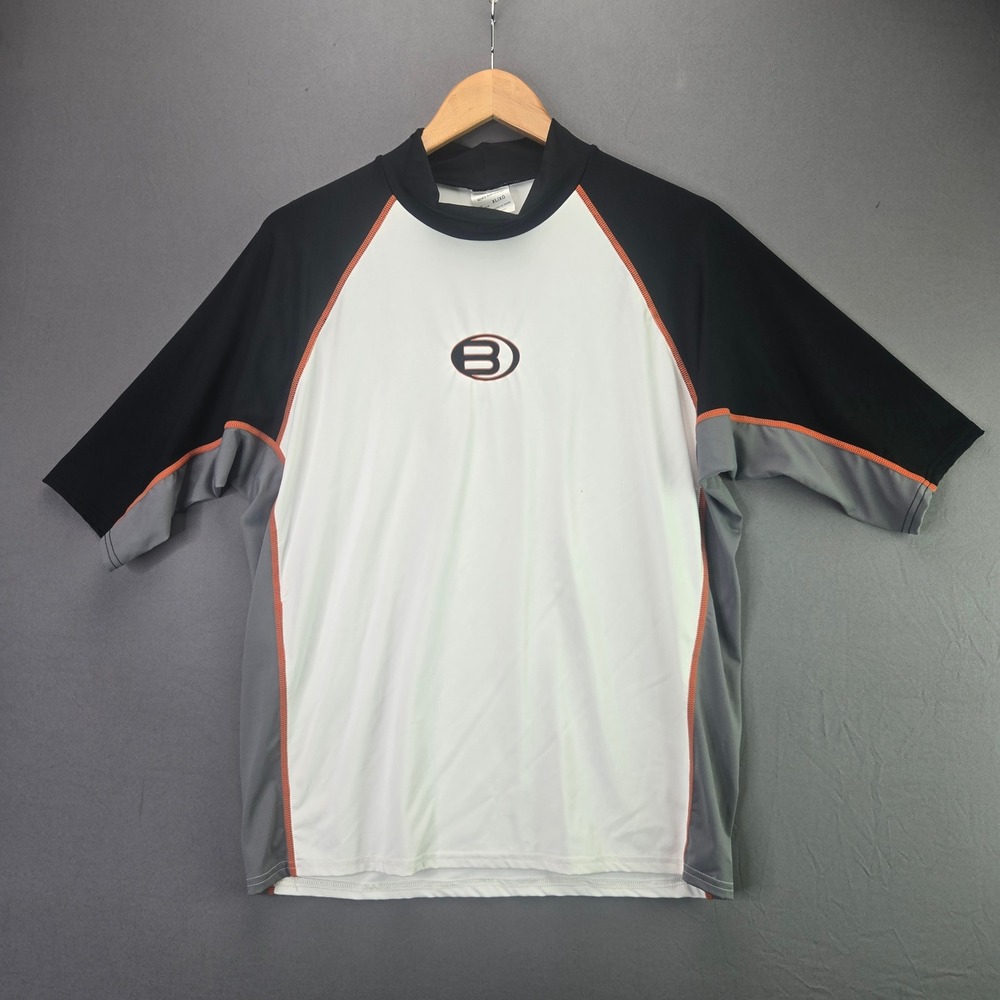 BARE Sun Guard Rash Guard Shirt XL White Black Grey Short Sleeve Swim Surf 3084